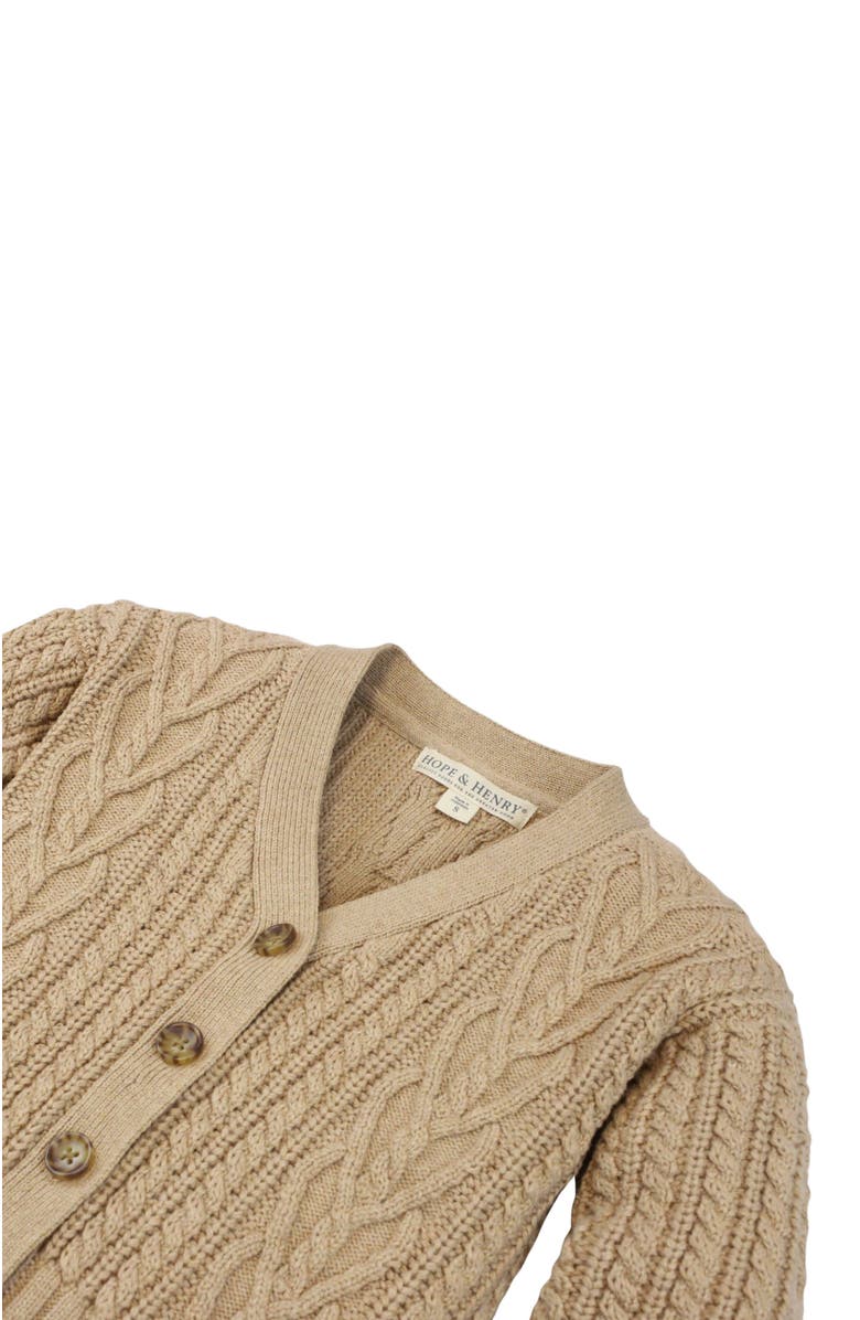 Hope & Henry Baby Girls' Chunky Cable Cardigan, Infant, Alternate, color, Camel Heather Heart Cable