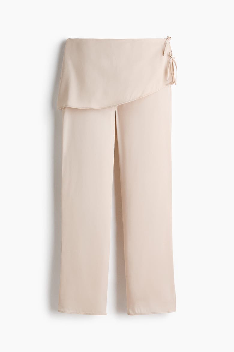 Skirt-layered Satin Trousers, Alternate, color, Light beige