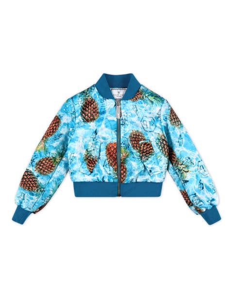 Pineapple Print Cropped Bomber Jacket Girl