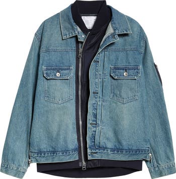 Sacai Layered Mixed Media Trucker Jacket | Nordstrom Sacai Layered Mixed Media Trucker Jacket | Nordstrom