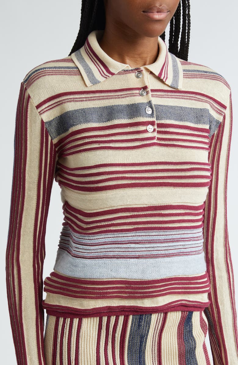 Bottega Veneta Mixed Stripe Linen Blend Polo Sweater, Alternate, color, 
