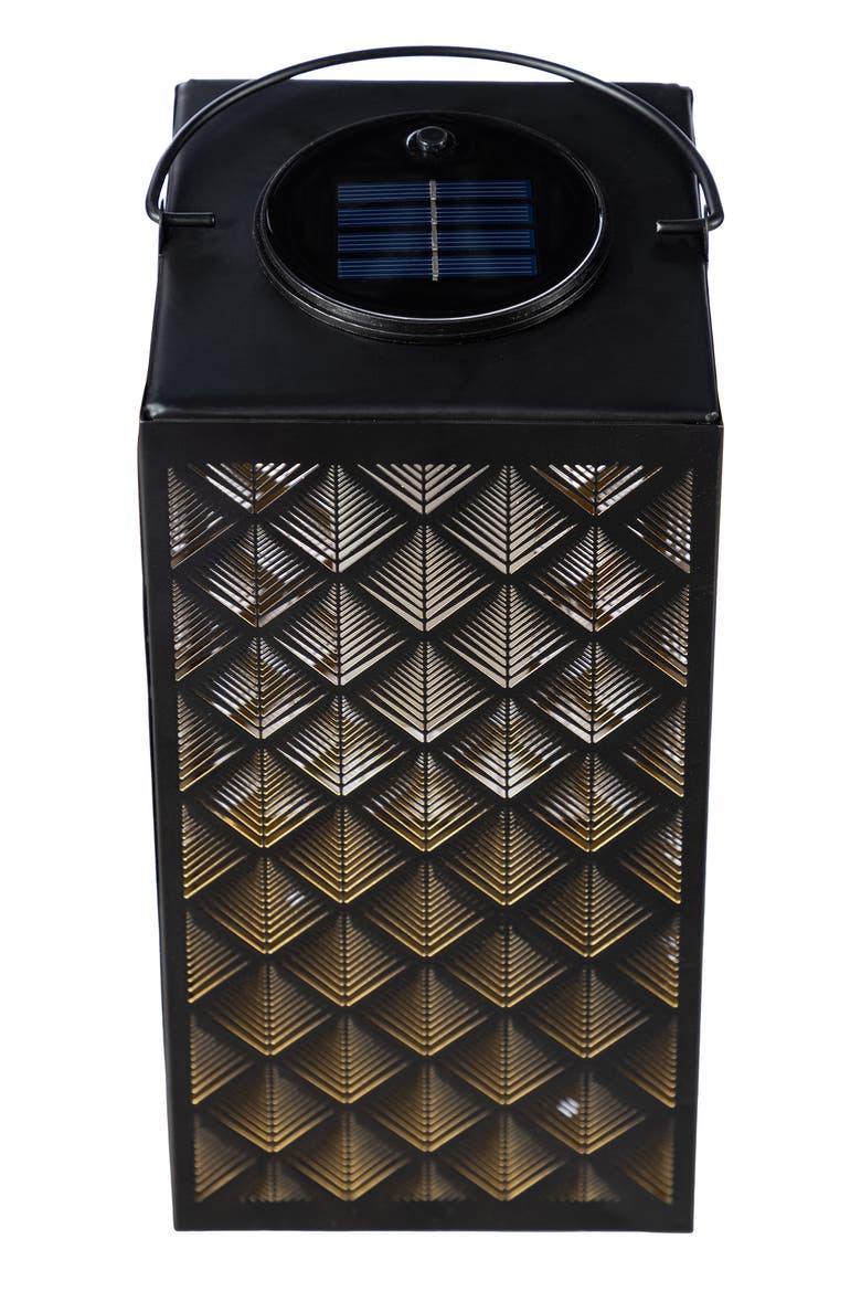 Square Textured Glass Pattern Solar Powered Hanging Lantern with LED Light, Alternate, color, Black