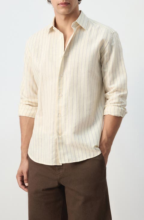 Stripe Linen Blend Button-Up Shirt
