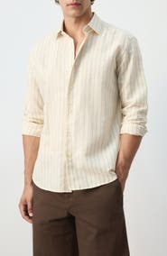 MANGO Stripe Linen Blend Button-Up Shirt