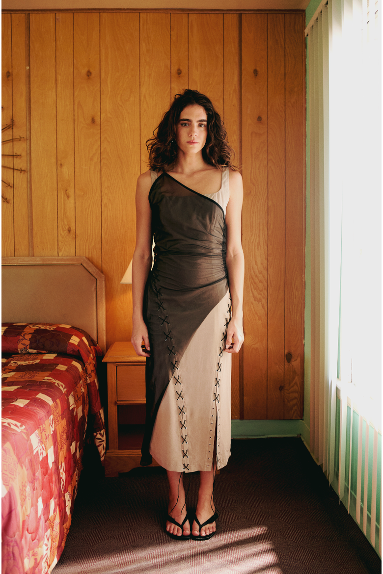 Bodycon Dress With Tulle, Alternate, color, beige