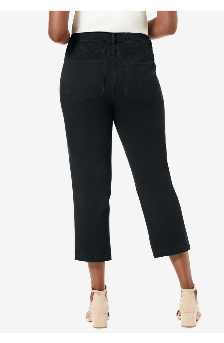 Jessica London Classic Cotton Denim Capri, Alternate, color, Black