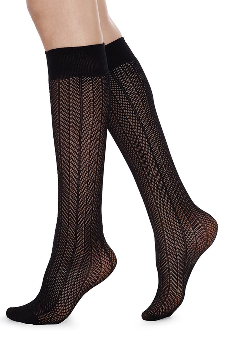 Swedish Stockings Astrid & Doris Knee High Fishnet Socks, Alternate, color, Black