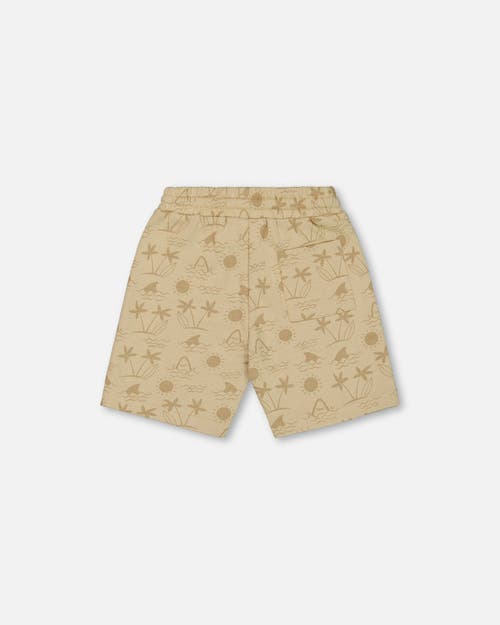 DEUX PAR DEUX DEUX PAR DEUX BOY'S PRINTED FRENCH TERRY SHORT BEIGE WITH PALM TREES 