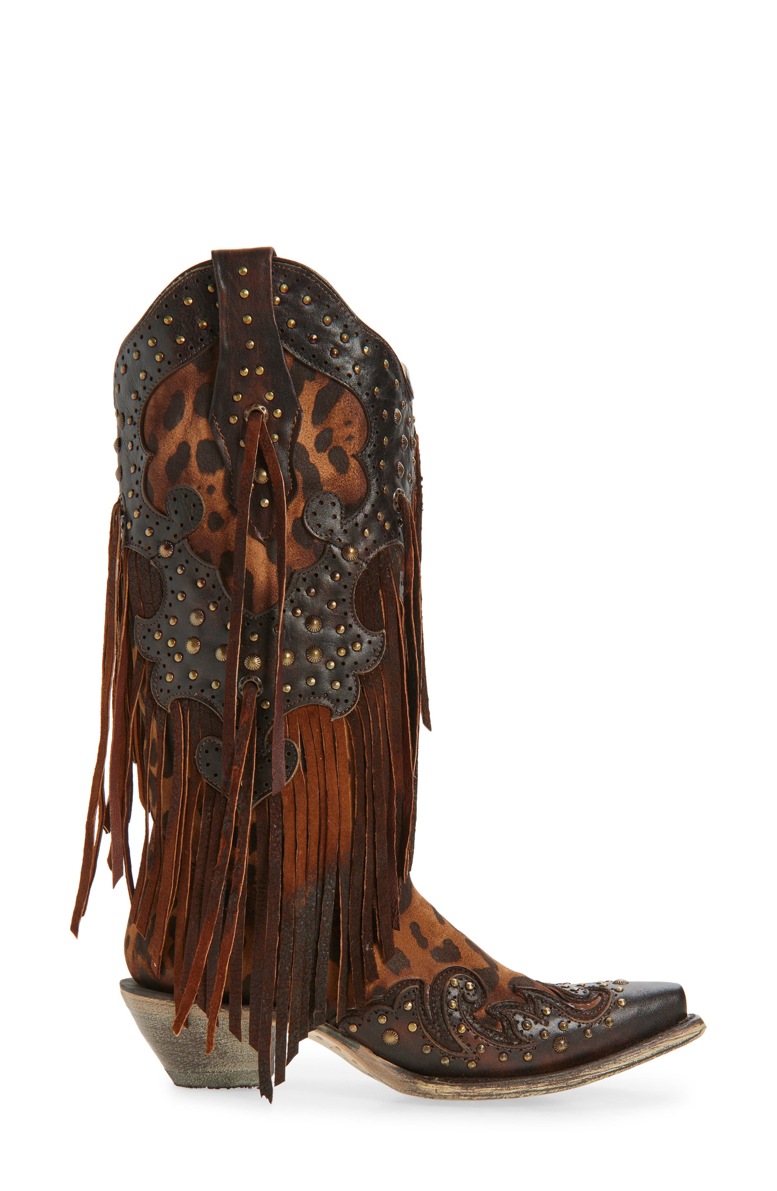 CORRAL Fringe Overlay Western Boot, Alternate, color, Honey