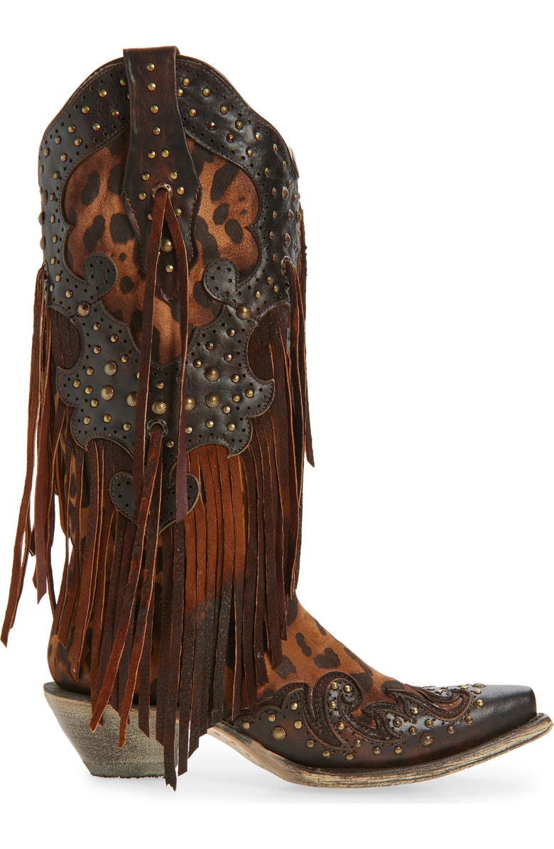 CORRAL Fringe Overlay Western Boot, Alternate, color, Honey