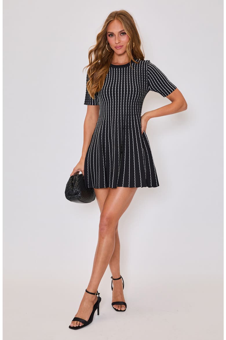 Emily Stripe Knit Fit & Flare Minidress, Alternate, color, BLACK/ WHITE