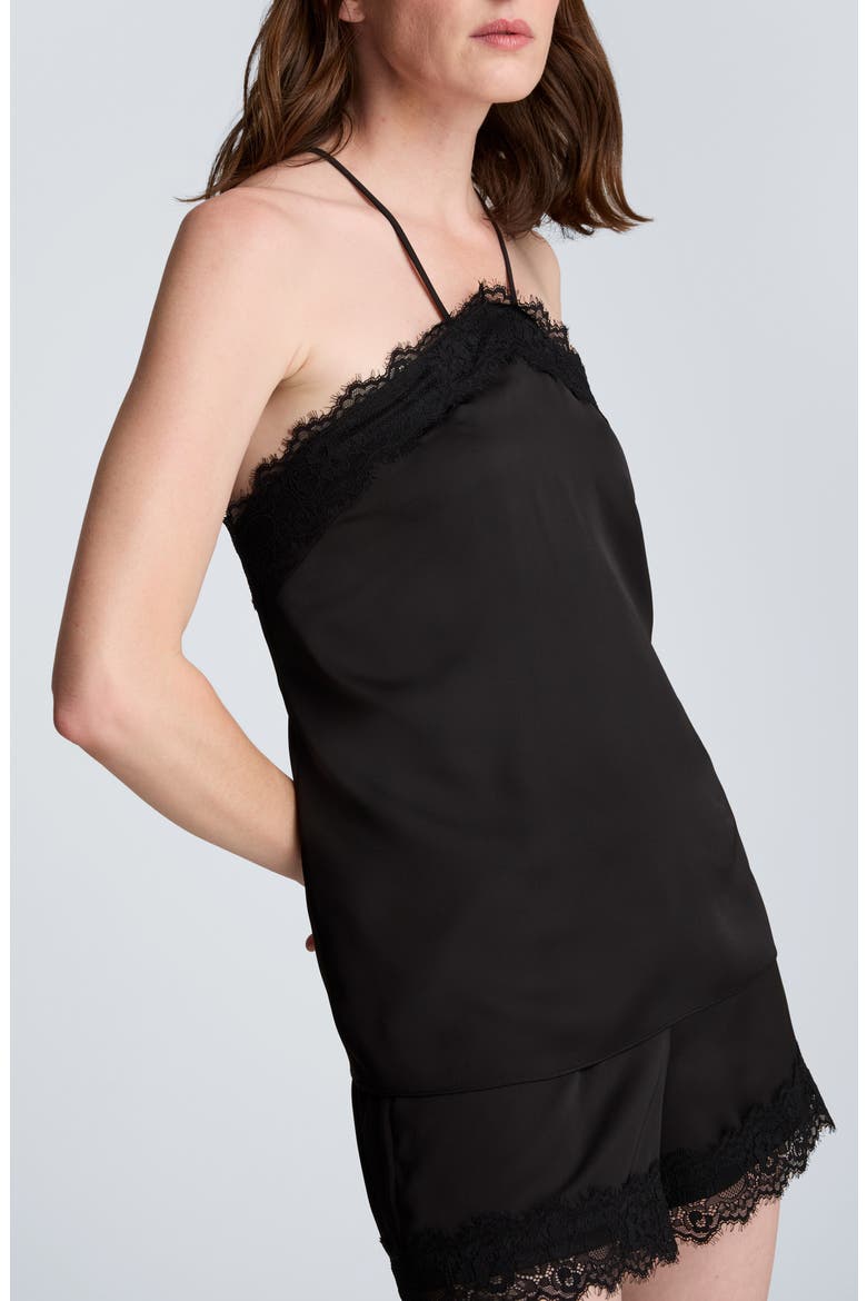 Eyelash Lace Trim Satin Top, Alternate, color, BLACK