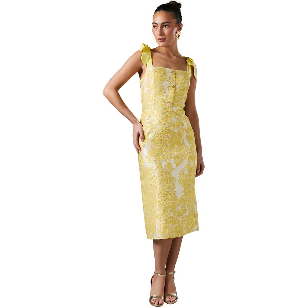 Coast Jacquard Pencil Midi Dress In Yellow