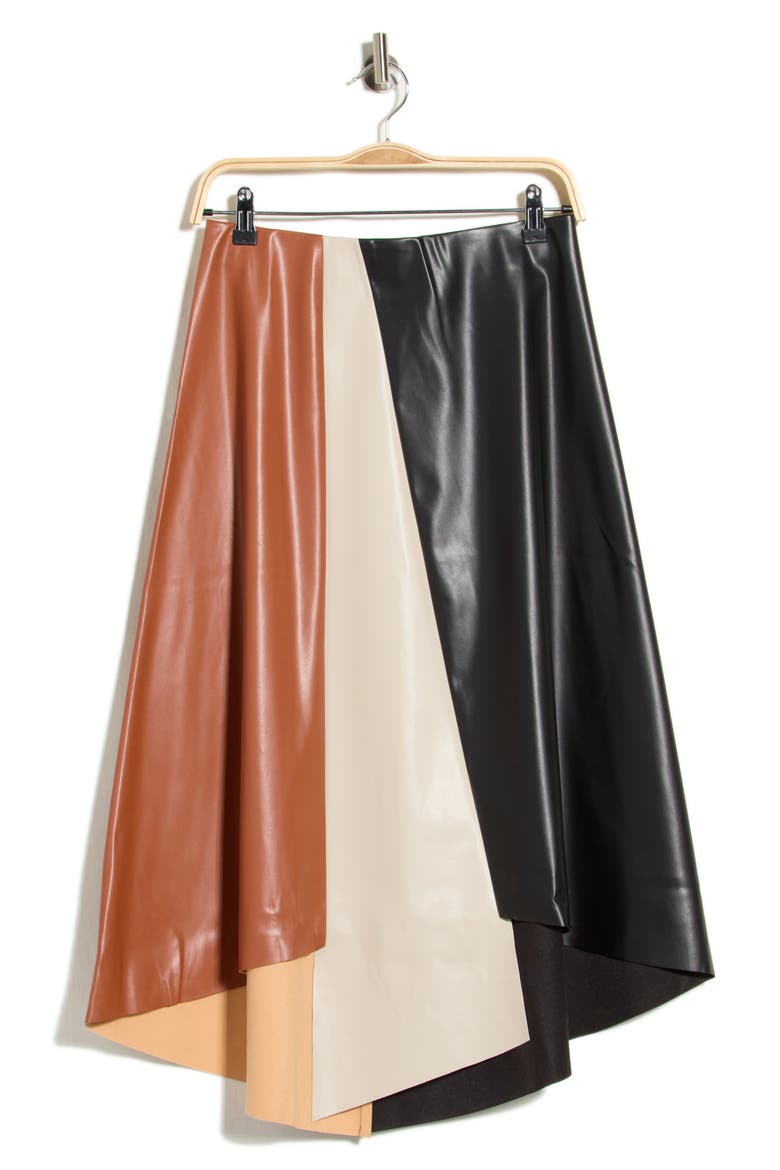 Paneled Faux Leather Midi Skirt, Alternate, color, BLACK