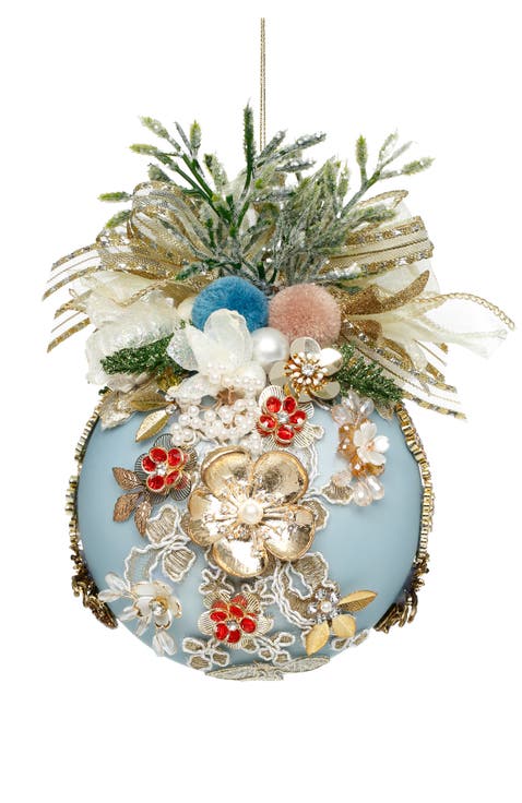 Floral Jeweled Ball Ornament, Blue
