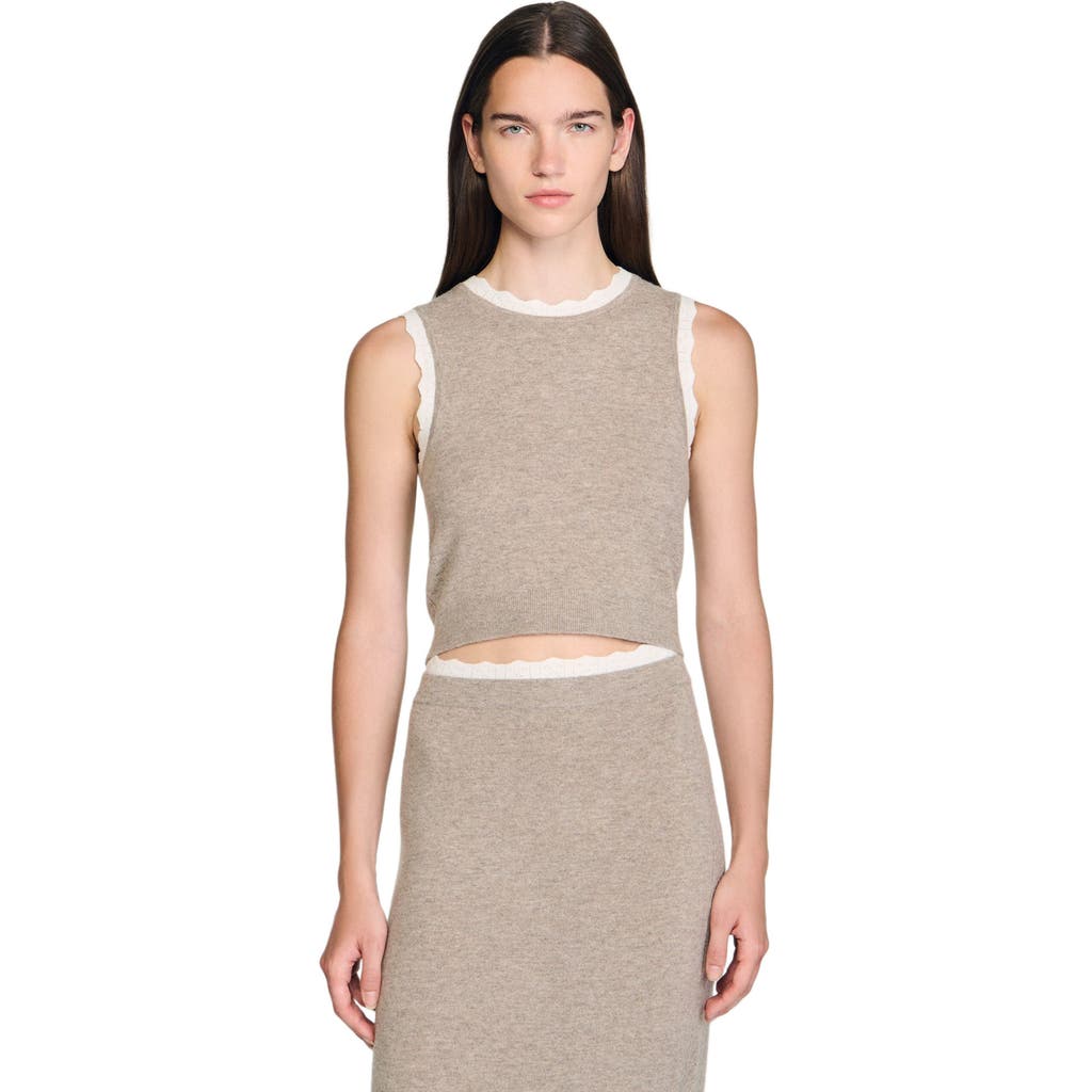 Sandro Womens Caramel Contrast-trim Wool And Cashmere Top In Brown