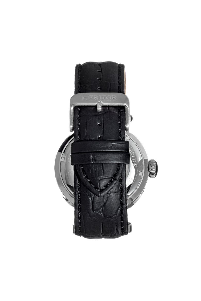 Ganzi Semi-Skeleton Leather-Band Watch, Alternate, color, Silver