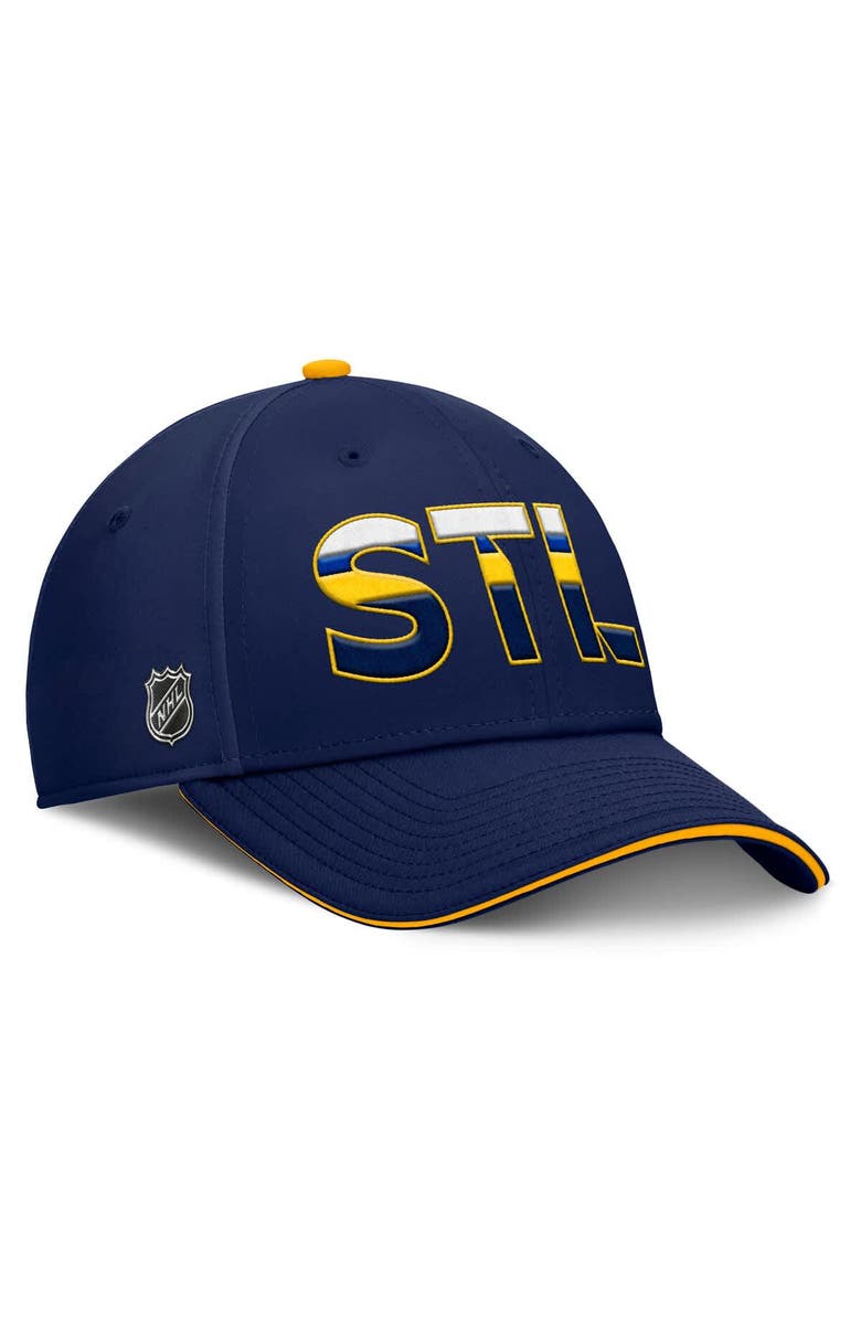 FANATICS Men's Fanatics Navy/Gold St. Louis Blues Authentic Pro Rink Team Code Flex Hat, Main, color, Navy