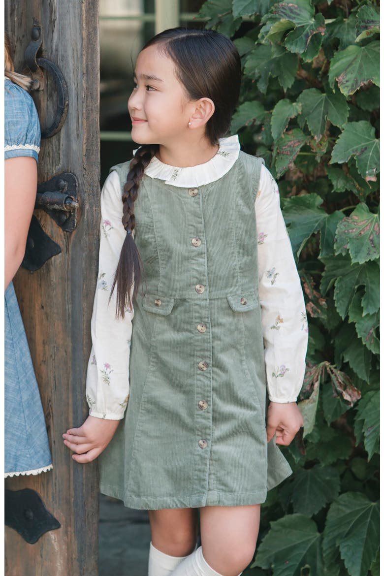 Kids' Organic Corduroy Button Front Jumper, Alternate, color, Sage