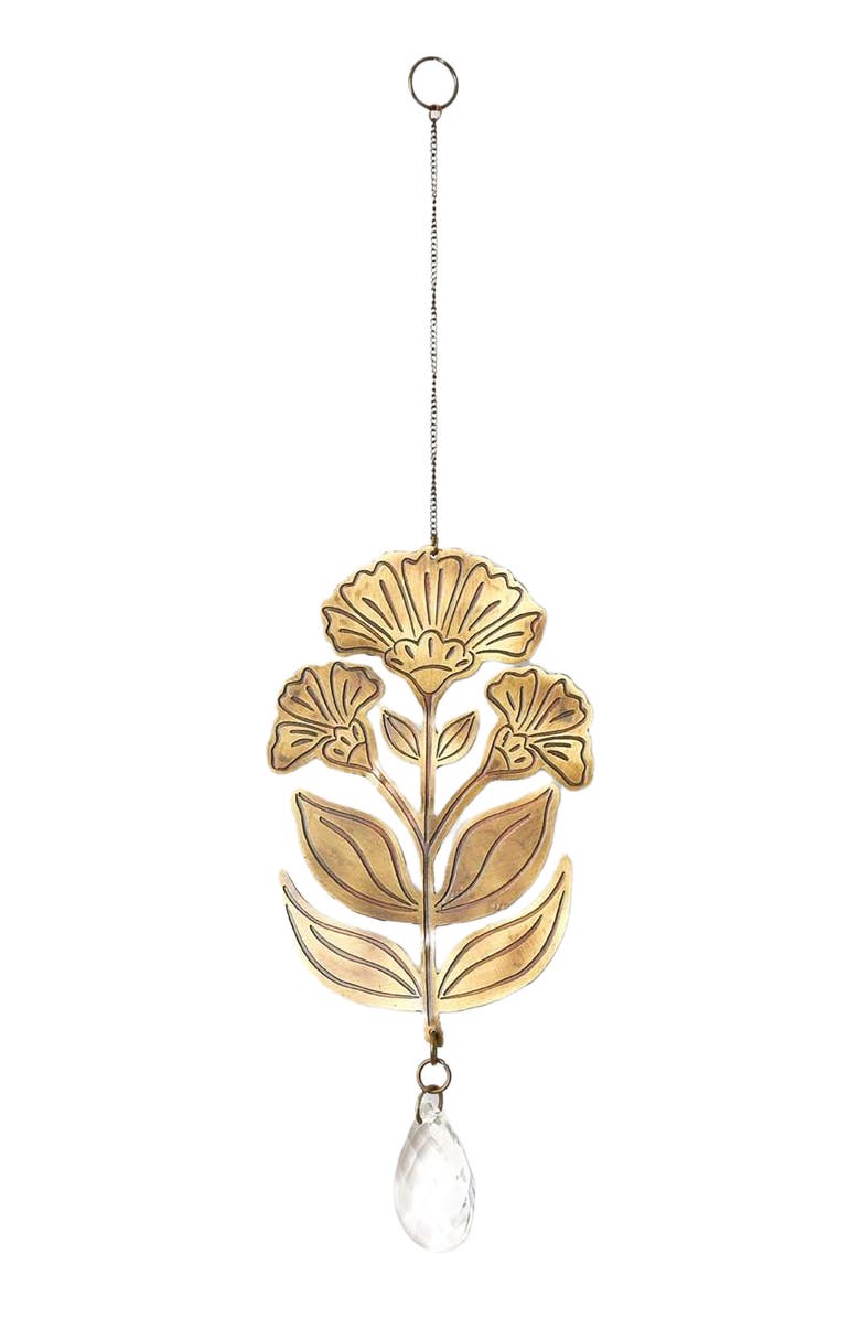 Matr Boomie Surya Floral Engraved Brass Suncatcher, Main, color,