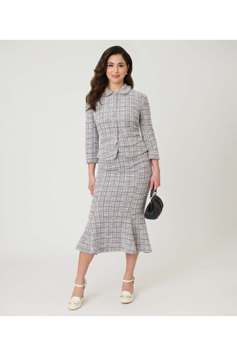 Boucle Trumpet Skirt, Alternate, color, Lavender Plaid Boucle