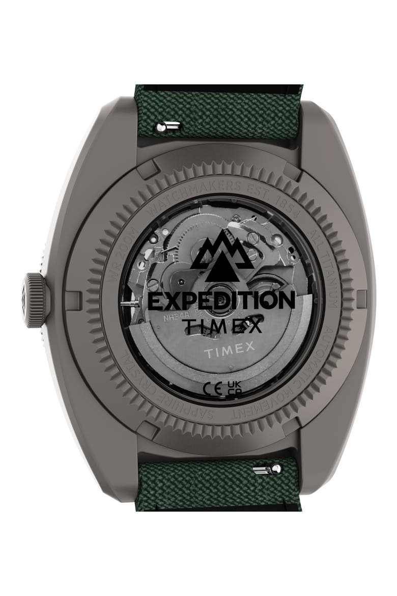 Expedition Pioneer Titanium GMT Automatic Webbing Strap Watch, 41mm, Alternate, color, TITANIUM