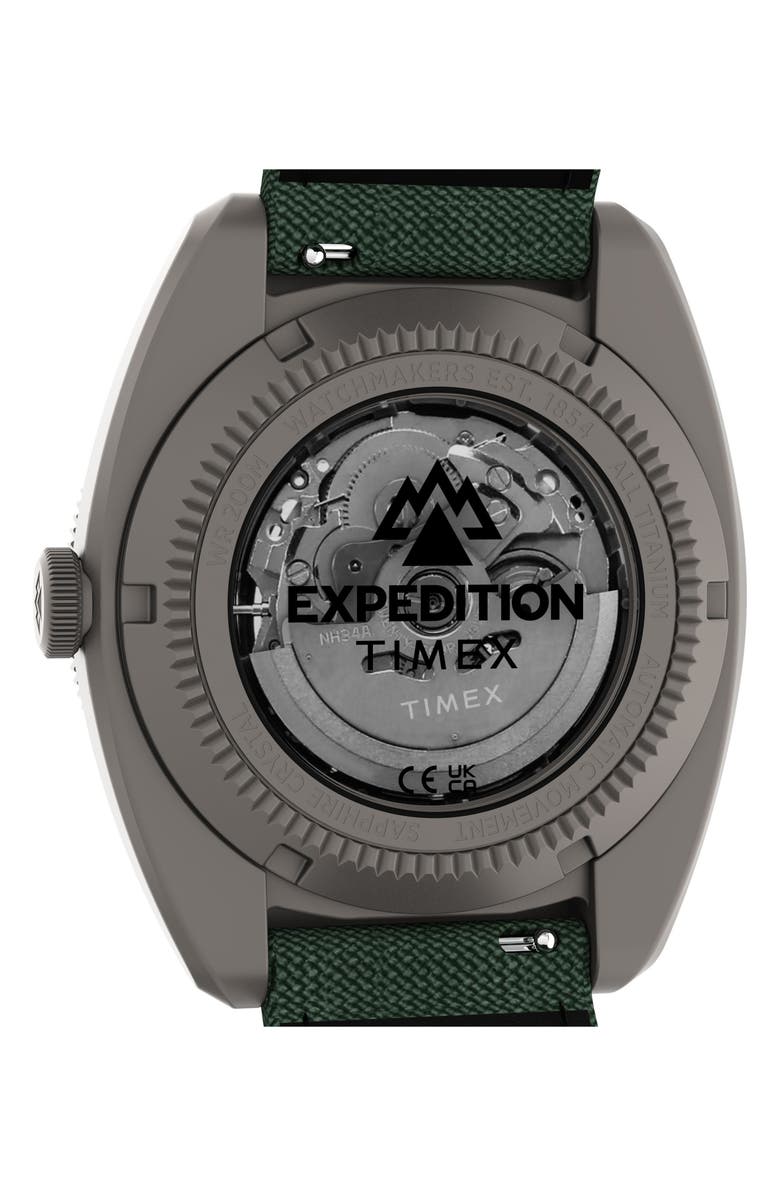 Timex<sup>®</sup> Expedition Pioneer Titanium GMT Automatic Webbing Strap Watch, 41mm, Alternate, color, Titanium