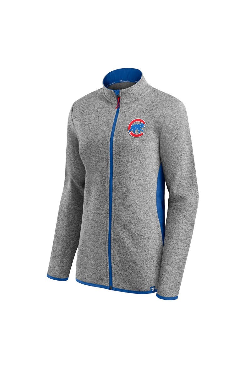 Women's Fanatics Branded Heathered Charcoal Chicago Cubs Primary Logo Fleece Full-Zip Jacket, Alternate, color, Heather Charcoal