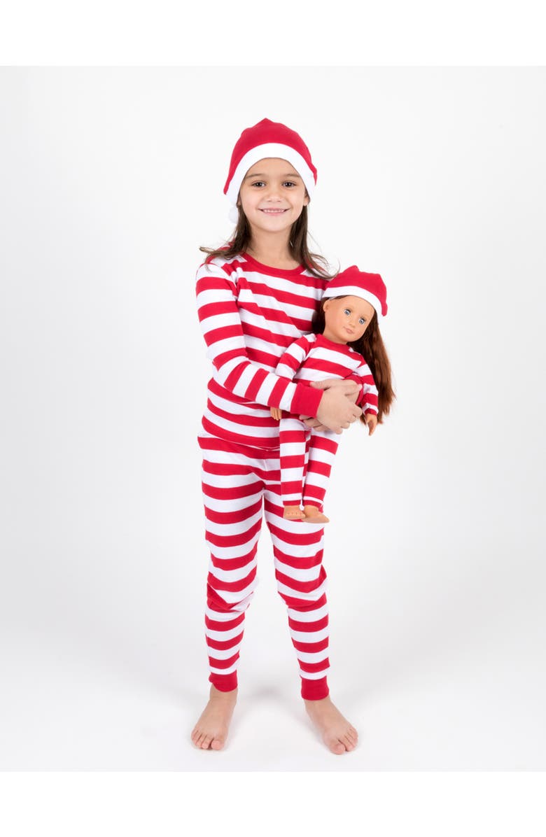 Leveret Girls 2-pc. Cotton Pajamas with Matching Doll Accessory -  Holiday Prints/Solids, Alternate, color, Red/White Stripes