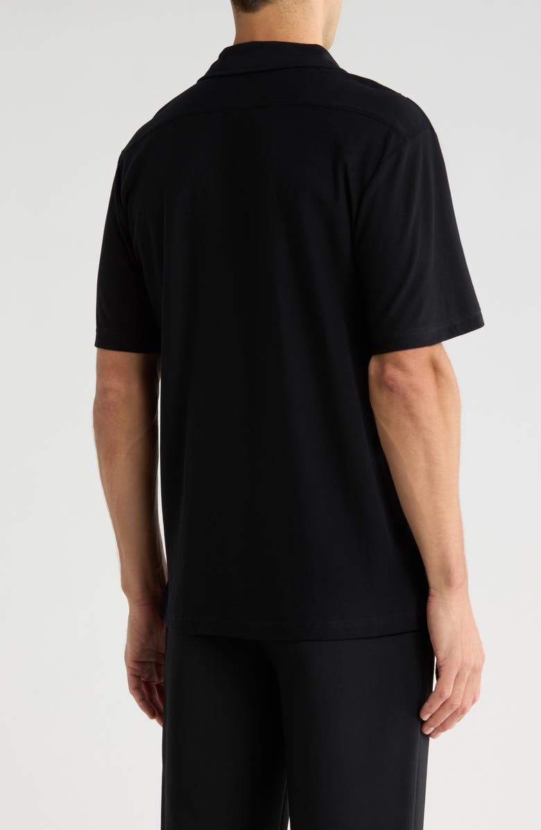 M Magaschoni Piqué Knit Button-Up Resort Shirt, Alternate, color, Black/White/Tan Comb