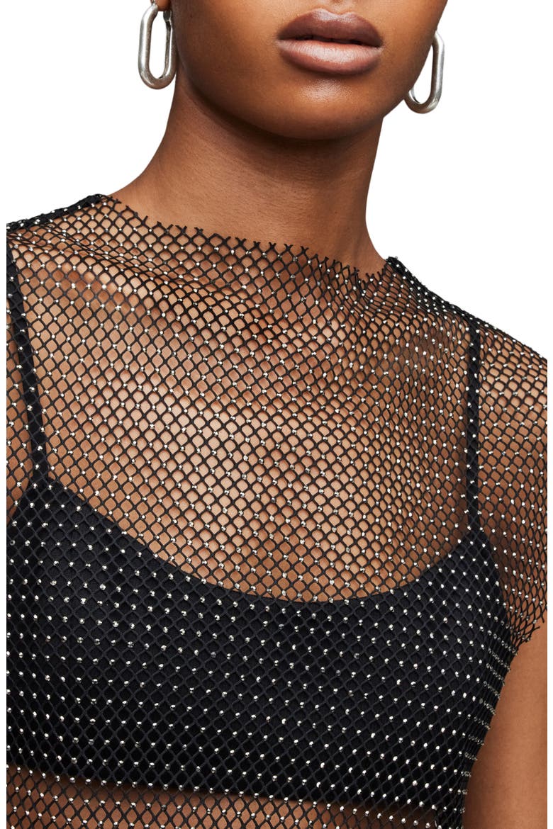 Calytrix Sparkle Mesh Crop Top, Alternate, color, BLACK