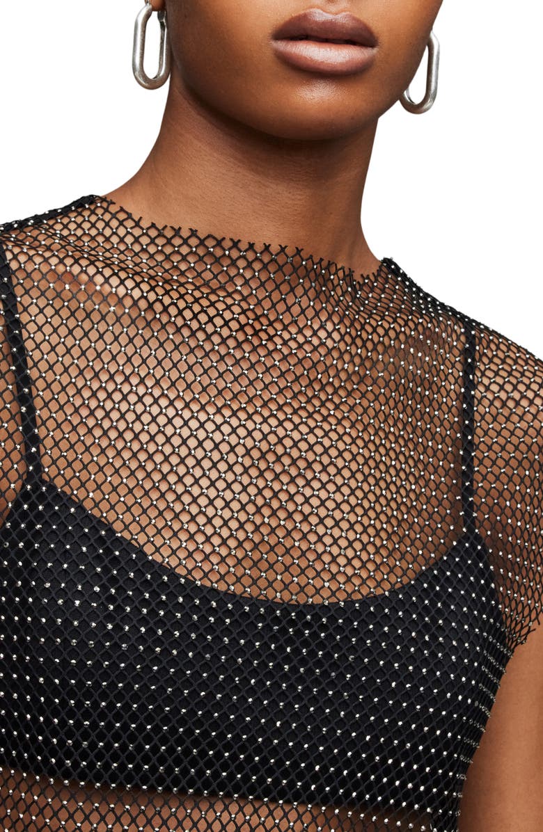 AllSaints Calytrix Sparkle Mesh Crop Top, Alternate, color, Black