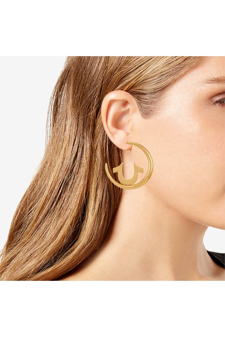 Gold Tone Horseshoe Cut-Out Hoop Earrings, Alternate, color, Gold Tone