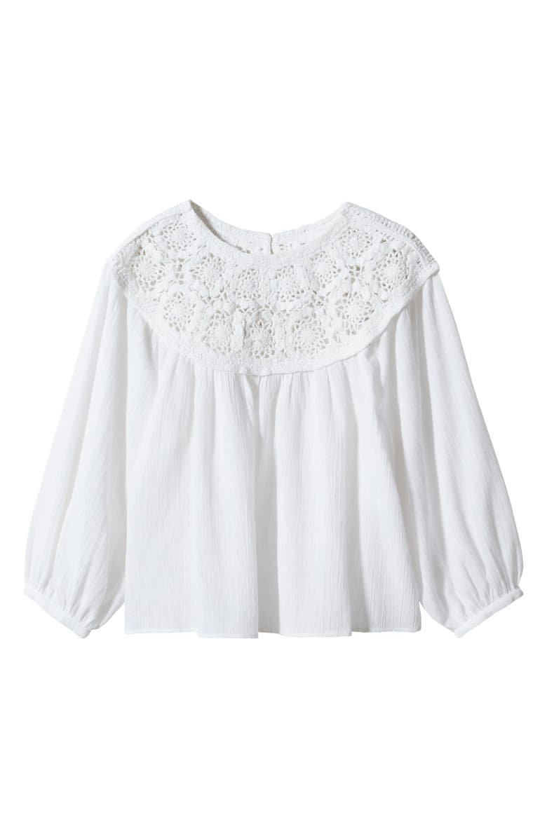 MANGO Crochet Yoke Three Quarter Sleeve Top, Alternate, color,