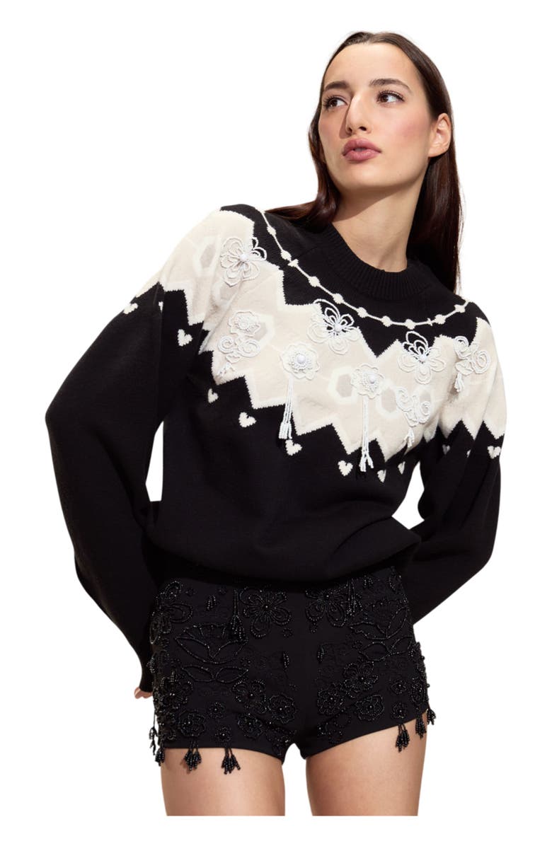 Cynthia Rowley Milei Beaded Sweater, Alternate, color, Black/White