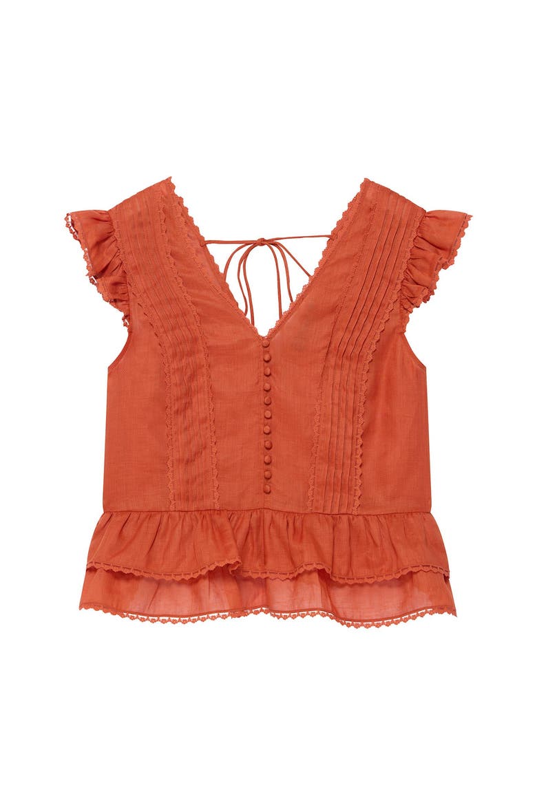 Ramie Ruffle Detail Blouse, Alternate, color, Orange