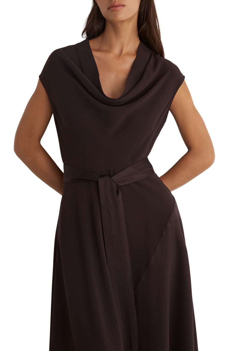 Justine Cowl Neck Asymmetrical Midi Dress, Alternate, color, GRAPE BURGUNDY