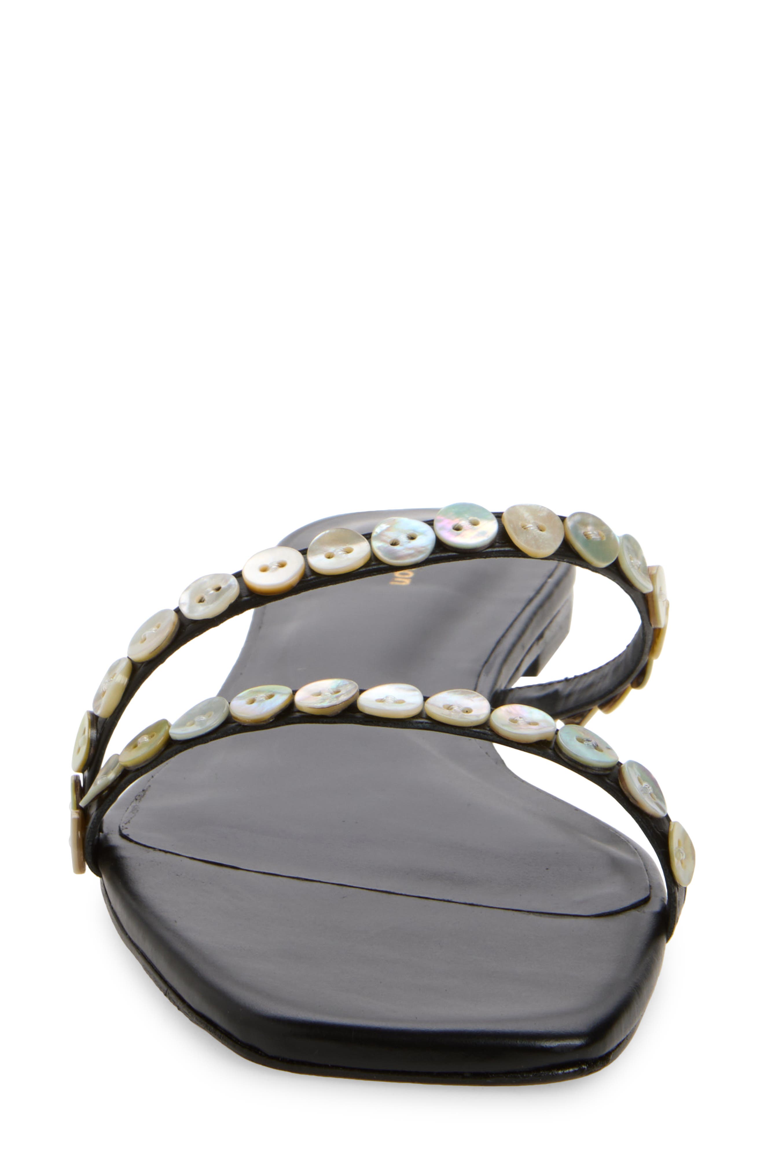 Reformation Shoshana Slide Sandal, Alternate, color, Black Leather Shell Buttons