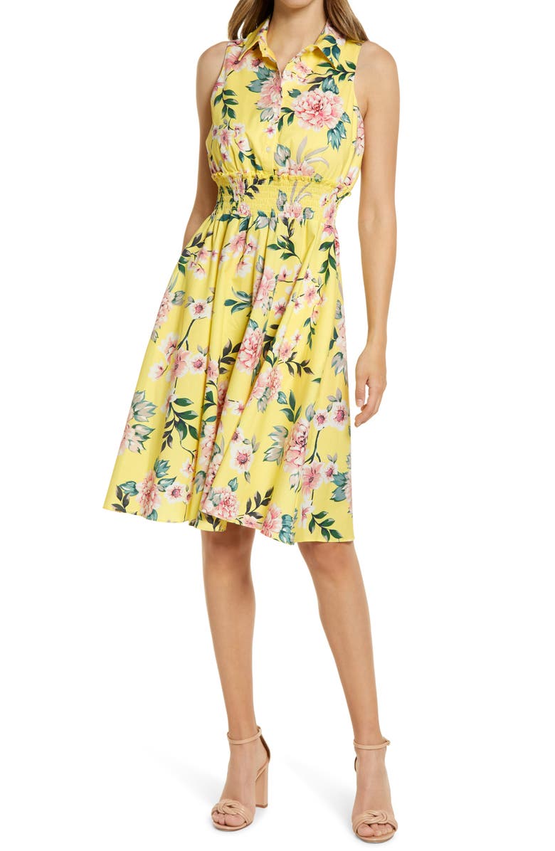 Eliza J Sleeveless Fit & Flare Shirtdress, Main, color, 