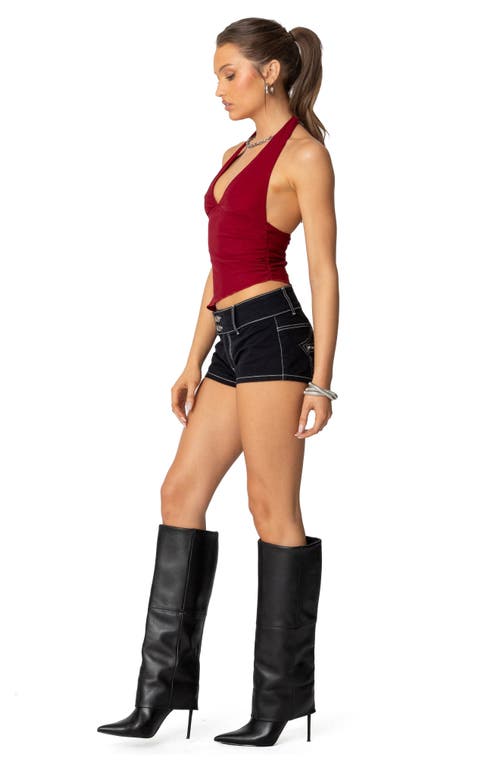 Edikted Rhett Asymmetric Hem Halter Top In Burgundy