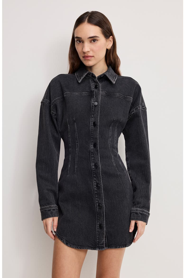 Denim Shirt Minidress, Alternate, color, BLACK418