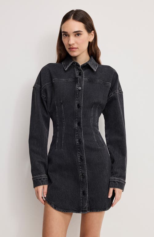 Good American Denim Shirt Minidress In Black