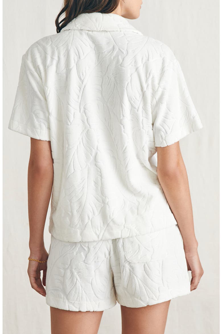 Cabana Leaf Jacquard French Terry Button-Up Shirt, Alternate, color, TROPIC FERN