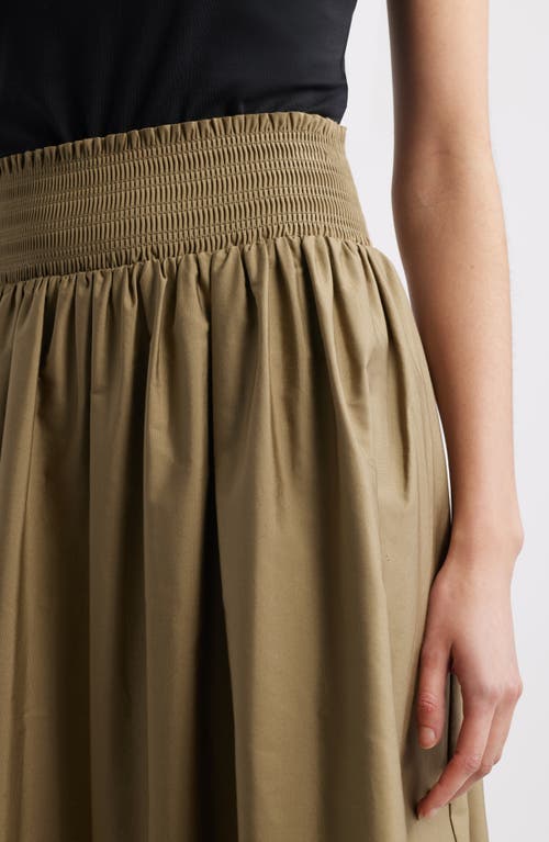 Nordstrom Smocked Cotton Midi Skirt In Olive Covert