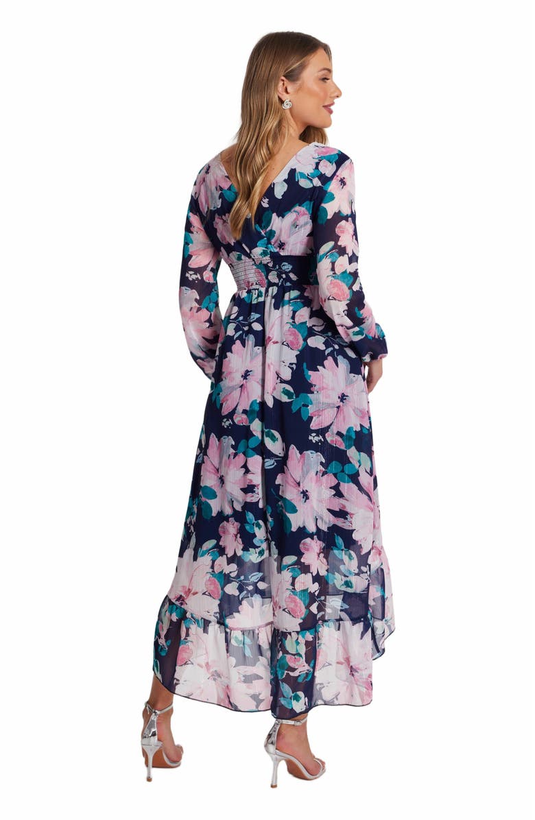 QUIZ Floral Chiffon Glitter Long Sleeve Maxi Dress, Alternate, color, 