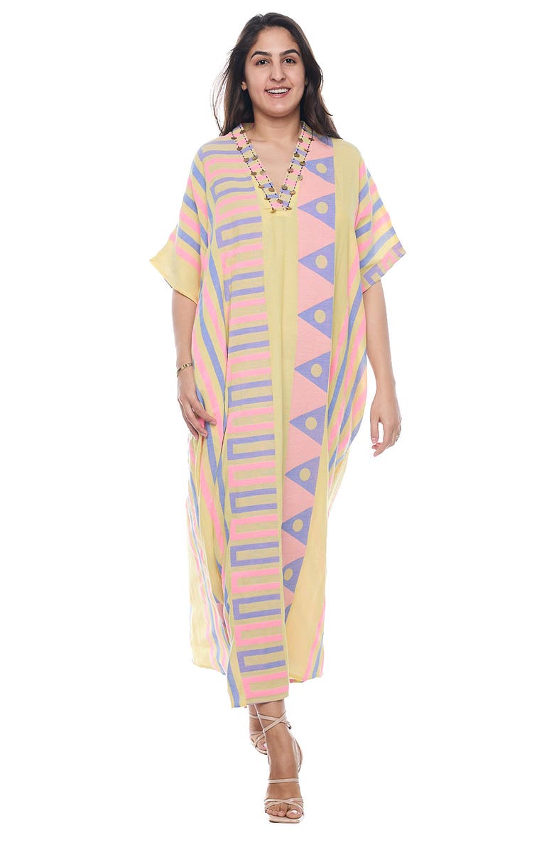 RANEES V-Neck Cotton Caftan, Alternate, color, Yellow
