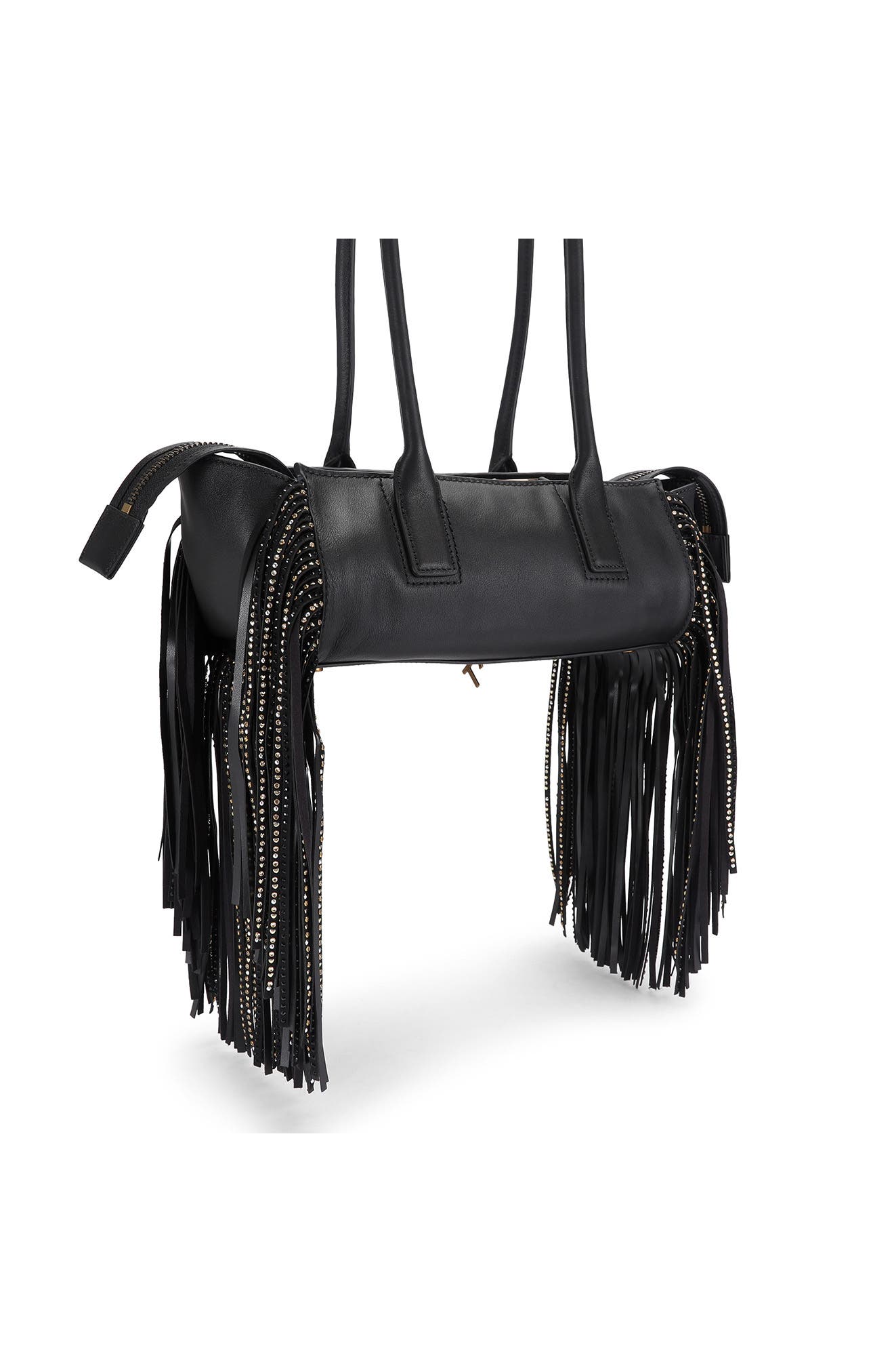 Sloane Fringe East/West Shoulder Bag, Alternate, color, BLACK