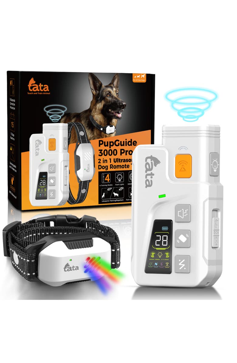 TATA PupGuide 3000 Pro 2 In 1 Ultrasonic Dog Remote Trainer Collar, Alternate, color, Black