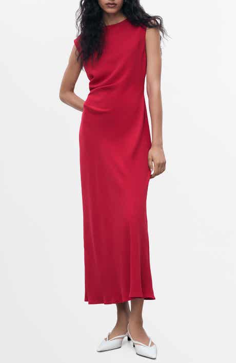 MANGO Ruched Sleeveless Midi Dress