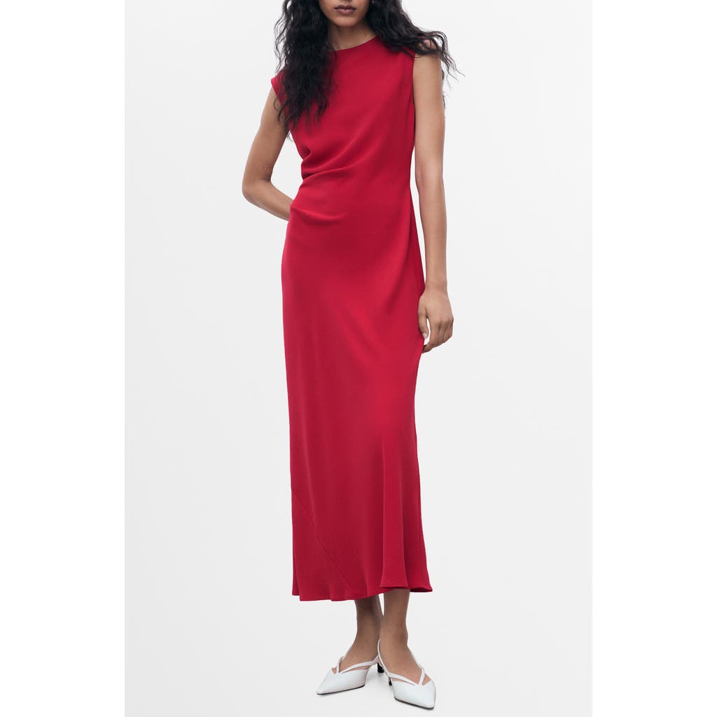 Mango Ruched Sleeveless Midi Dress In Red